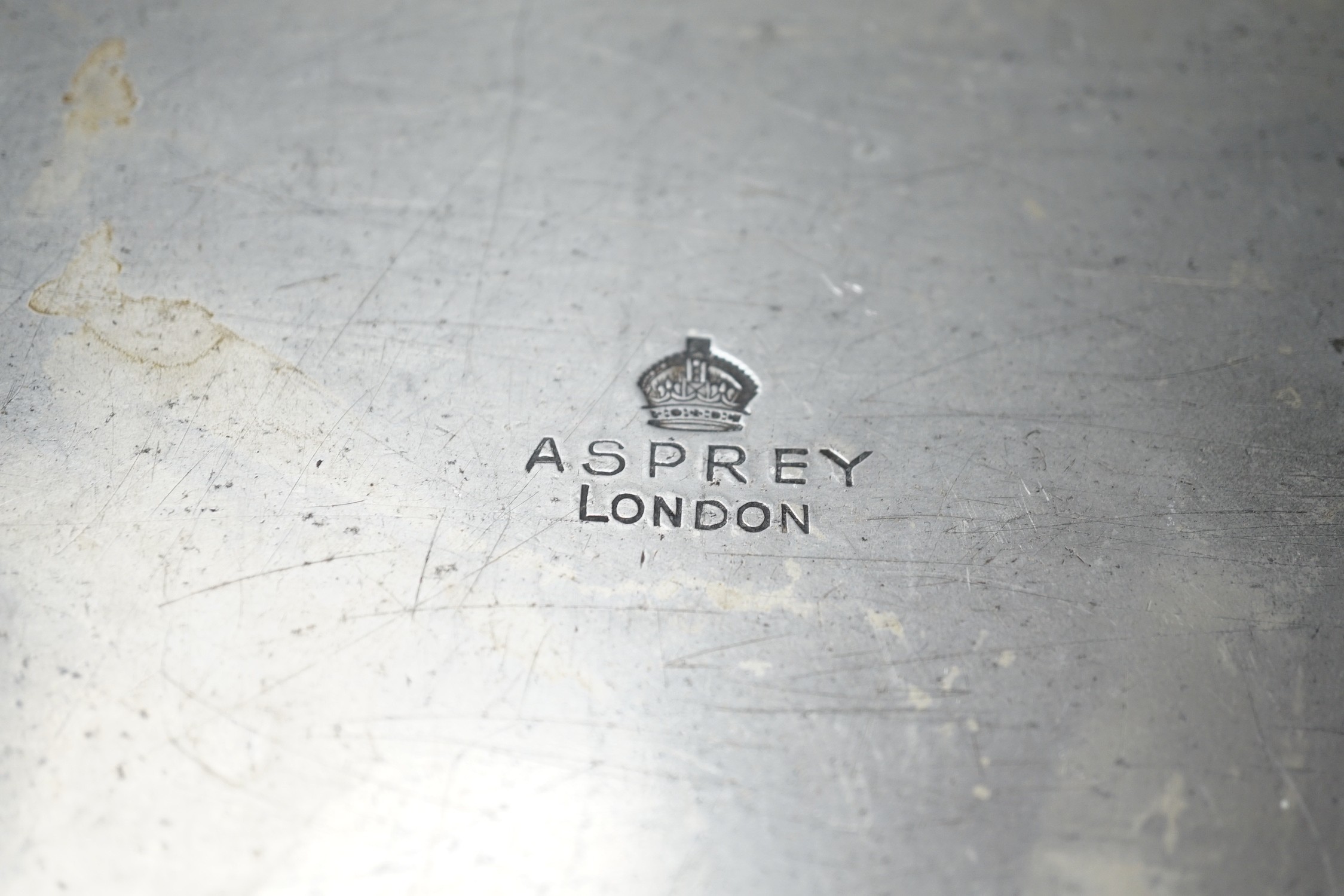 An Asprey spirit burner stand, serial number 19417, 47cm long